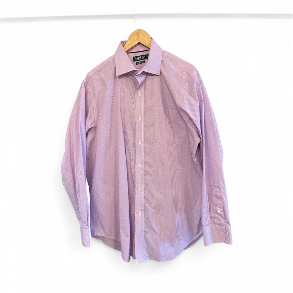 Ralph Lauren Shirt Men 17 neck 34/35 length Light Purple check Button Down